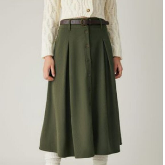 NWOT Cider Khaki Green Corduroy Button Down Midi Skirt Size S - Picture 1 of 8